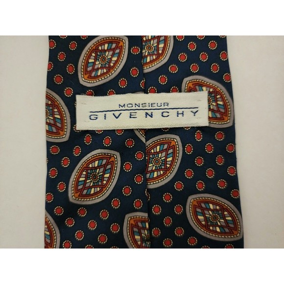 Monsieur Givenchy Mens Classic Silk Neck Tie Navy Blue Red Multicolor 3.75"x58" - Picture 3 of 6